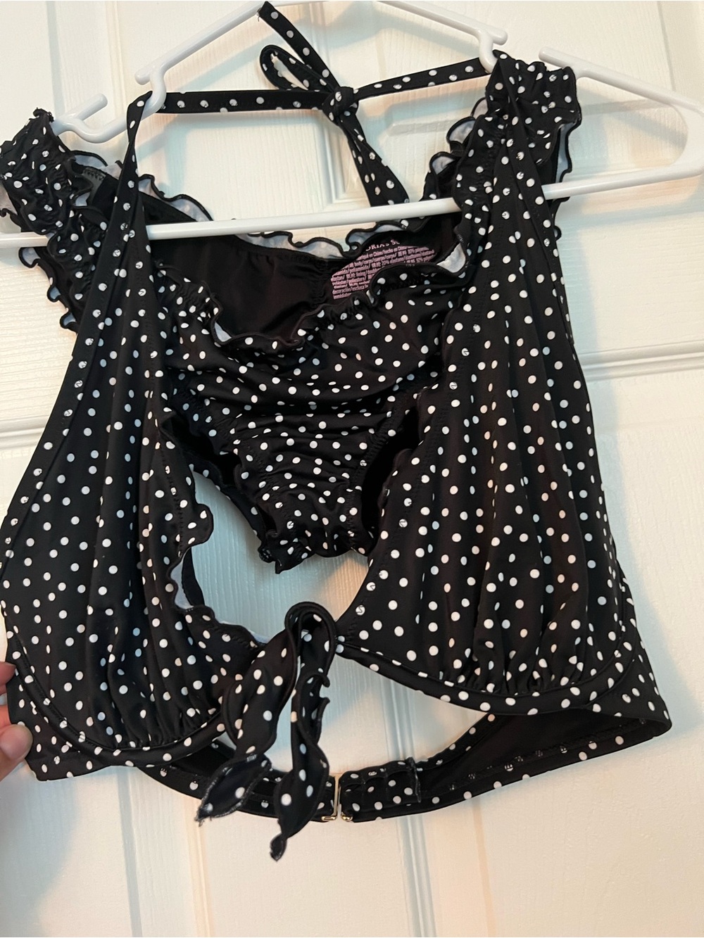 Victoria's Secret Black and White Polka Dot Ruffle Halter Bikini Set